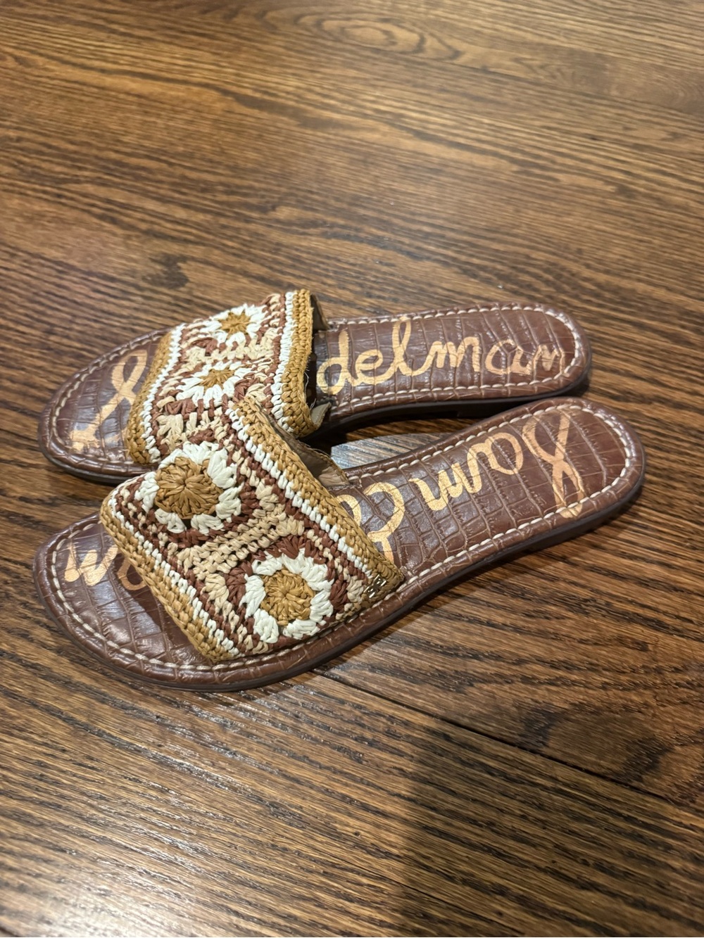 Woven Crochet Slide Sandals in Brown and Cream - Picture 3 of 3